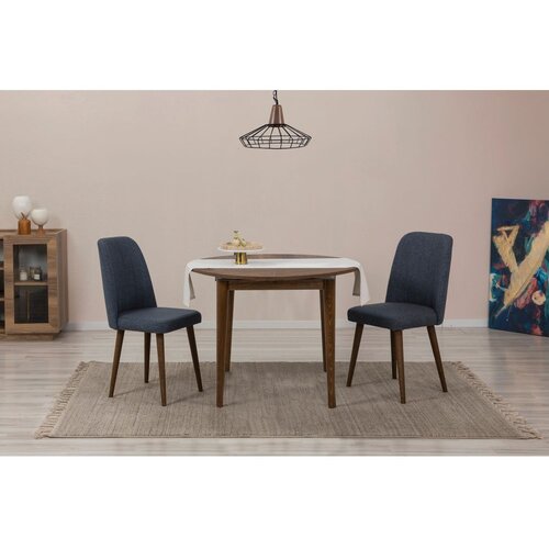 Woody Fashion vina 1048 - walnut, navy blue walnutnavy blue extendable dining table & chairs set (3 pieces) Cene