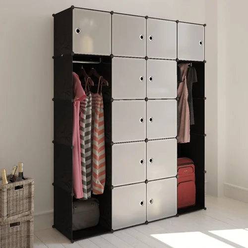 vidaXL 240499 Modular Cabinet with 14 Compartments Black and White 37 x 146 x 180,5 cm