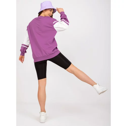 Fashion Hunters Purple and white sweatshirt without a hood with an inscription