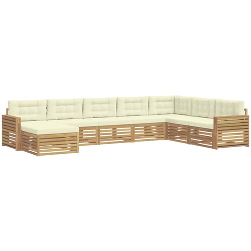  Set vanjskih sofa 8 kom. Bijela i krem Čvrsto drvo akacije 410 x 251,5 x 73 cm Slike