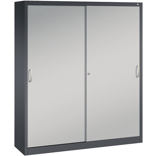 C+P ACURADO omara z drsnimi vrati, 8 polic, VxŠxG 1950 x 1600 x 400 mm, črno sive / aluminijasto bele barve Cene