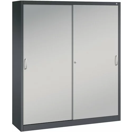 C+P ACURADO omara z drsnimi vrati, 8 polic, VxŠxG 1950 x 1600 x 400 mm, črno sive / aluminijasto bele barve