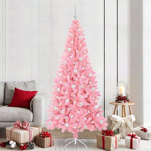 vidaXL Božićno drvce s 300 LED svjetlima Ružičasta 210 cm PVC Cijene