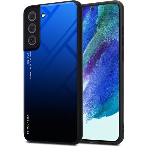 Cadorabo Ohi&scaron;je, združljiv s Samsungom v modri barvi - črni - dvobarvni za&scaron;čitni pokrov iz silikona TPU in hrbta iz kaljenega stekla, (20589692) Cene