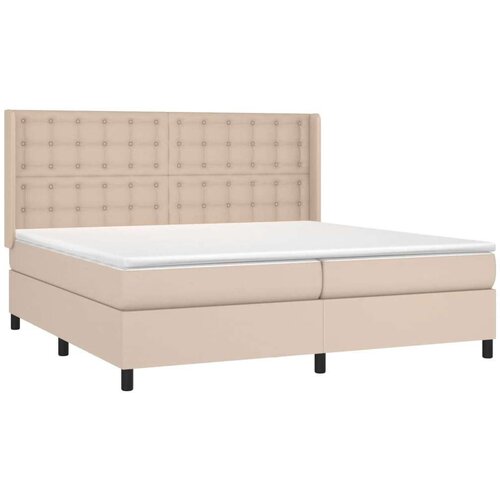  Krevet box spring madrac LED cappuccino 200x200cm umjetna koža Slike