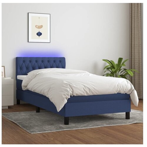 VidaXL Box spring postelja z vzmetnico LED modra 90x190 cm b Slike