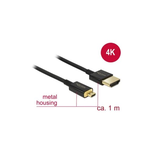 Delock HDMI priključni kabel HDMI-A vtič\, HDMI-mikro-D vtič 1.00 m črna 84781 #####4K UHD\, pozlačeni konektorji HDMI kabel, (20415515) Cene