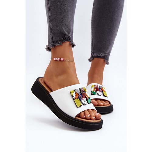 VINCEZA Women's Leather Platform Slippers With Decoration Beige Monroe Cijene