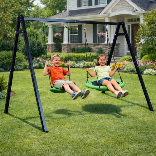 Lean Toys Vrtna gugalnica 2 v 1 z okvirjem &amp;ndash; stabilna jeklena konstrukcija Slike