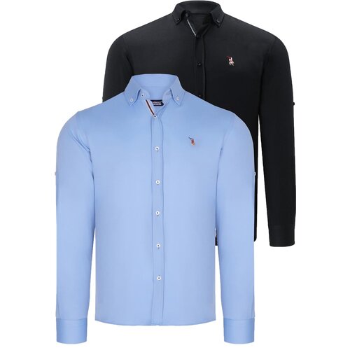 Dewberry DUAL SET G674 MEN'S SHIRT-BLACK-BABY BLUE Slike