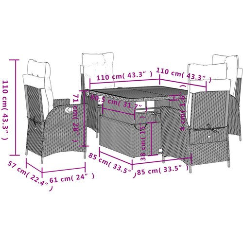 5-dijelni vrtni blagovaonski set sivi od poliratana Siva 110 cm table length Slike