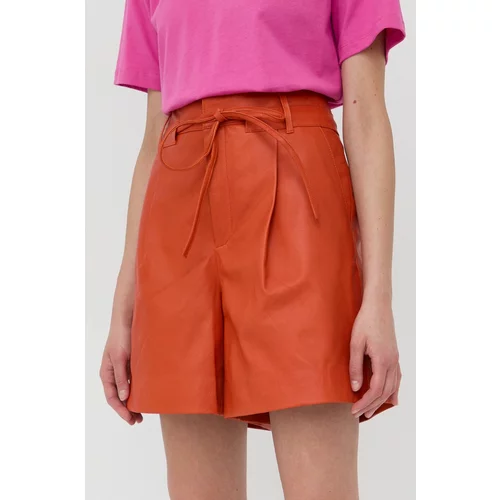 Gestuz Kožne kratke hlače za žene, boja: narančasta, glatki materijal, visoki struk
