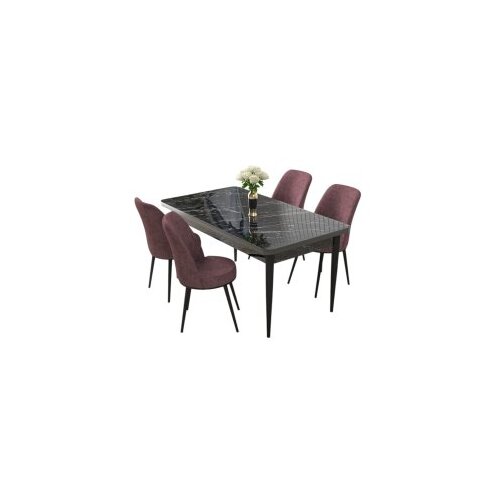 Hanah home set trpezarijski sto i 4 stolice nil black marble dusty rose Slike