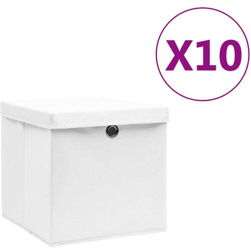 vidaXL Škatle s pokrovi 10 kosov 28x28x28 cm bele Cene