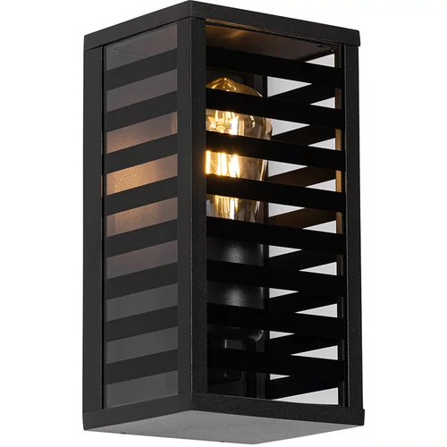 QAZQA Moderna zunanja stenska svetilka črna z dimnim steklom 26 cm IP44 - Reims