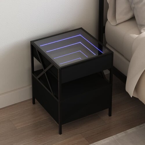 vidaXL Nočna mizica z neskončnimi LED črna 40x40x51 cm Cene