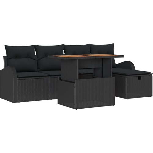 vidaXL 6-delni set zofe za vrt z blazinami Črna poli ratan, 2-sedežna vrtna sofa s shranjevanjem in blazinami Črna poli ratan Cene