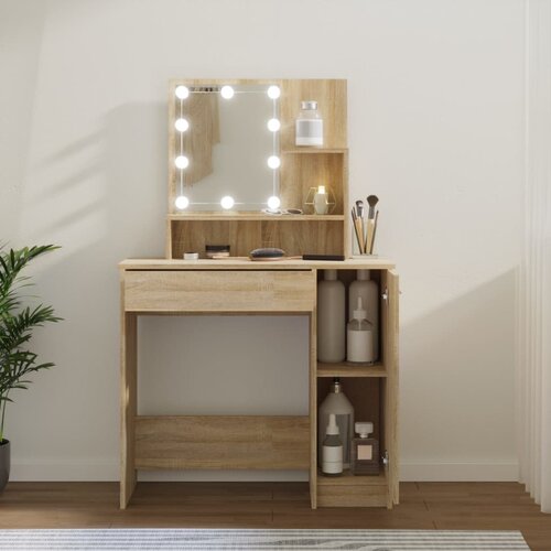 VidaXL toaletni stolić led boja hrasta sonome 86,5 x 35 x 136 cm Slike
