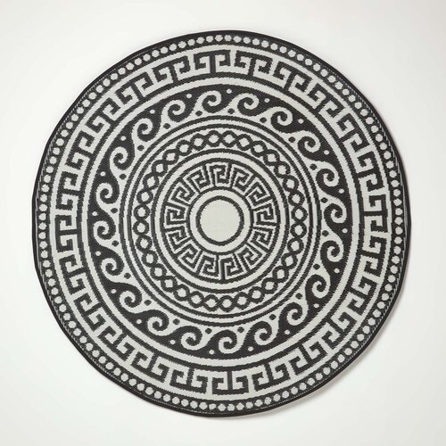 HOMESCAPES Enid Aztec črno-bela okrogla preproga za zunanje prostore, 180 cm, (20744747) Cene