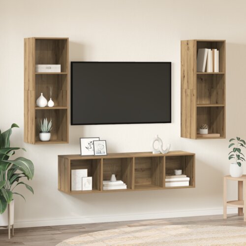 vidaXL Set TV stalka s policom Zidne s pohranom 3 pcs hrast artisan 37 x 37 x 142.5 cm Cene