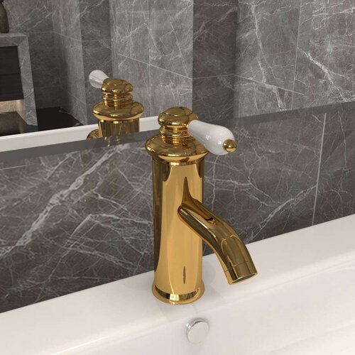 vidaXL Kupaonska slavina za umivaonik zlatna 130 x 180 mm Cene