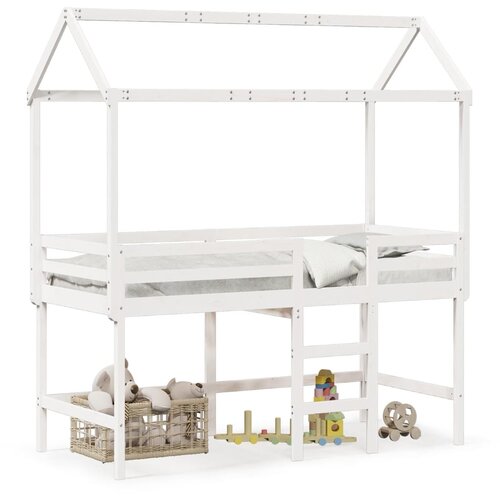 VidaXL Krevet na kat s ljestvama i krovom bijeli 80x200 cm od borovine Slike