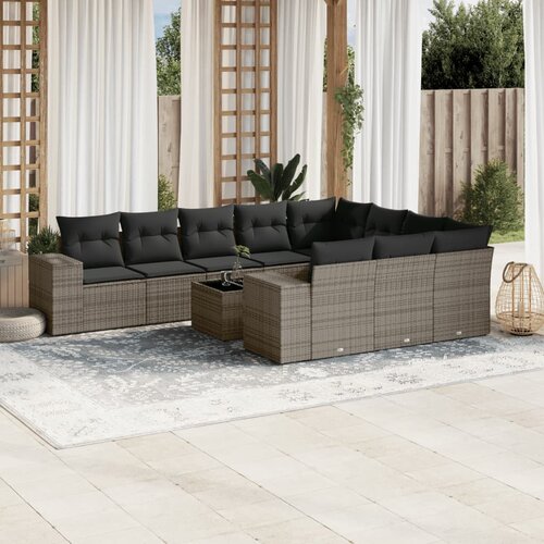 vidaXL 11-dijelni set vrtnih sofa od poliratana s jastucima sivi Cijene