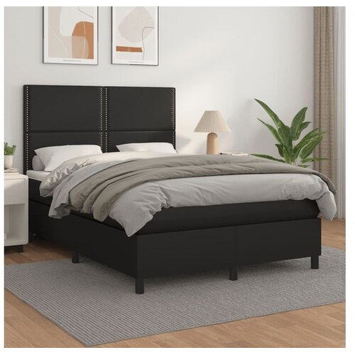  Box spring postelja z vzmetnico črn 140x200 cm umetno usnje Cene