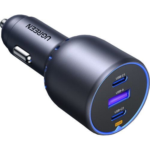 Ugreen 75W 3-Port Fast Car Charg gray Slike
