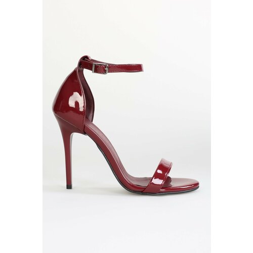 Shoeberry Women's Lina Claret Red Patent Leather Single Strap Heeled Shoes Cene