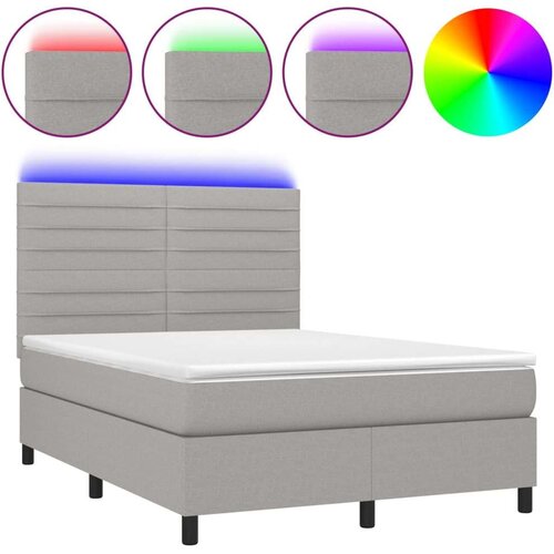  Box spring s madracem LED svjetlosivi 140x200 cm tkanina Slike