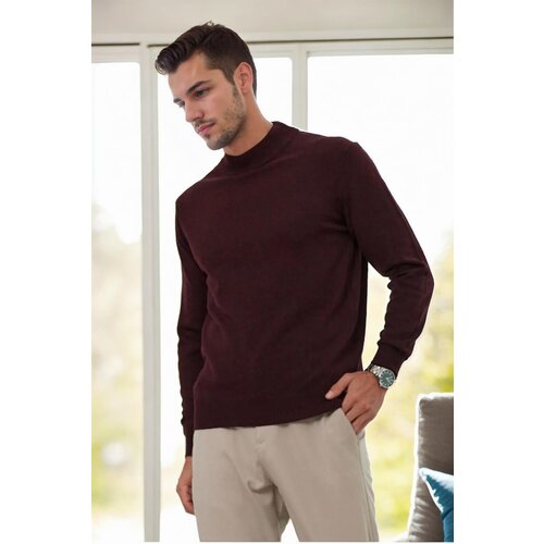 Dewberry 64721 Half Turtleneck Woolen Mens Knit Sweater-BORDEAUX Slike