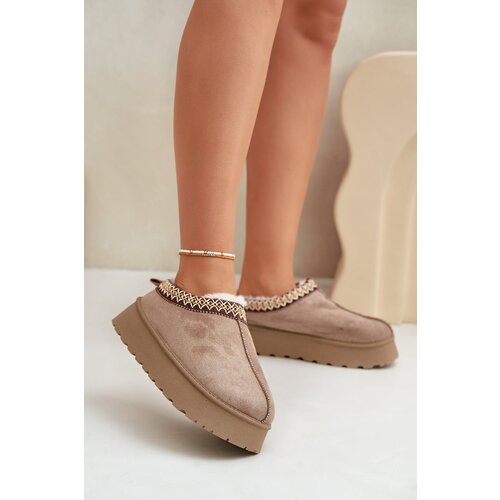 FK1 Snow slippers on a platform with embroidery dark beige Tamilda Cijene