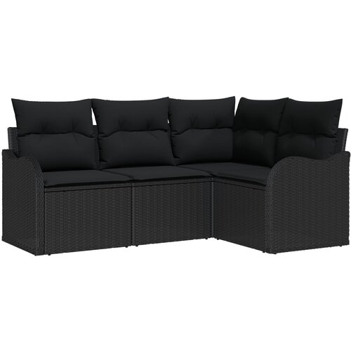 VidaXL set od 4 dijela vrtne sofe s jastučićima crni poli ratan, dvosjedna vrtna sofa s pohranom i jastučićima crni poli ratan Slike