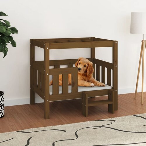 Krevet za pse boja meda 75,5 x 63,5 x 70 cm od masivne borovine Slike
