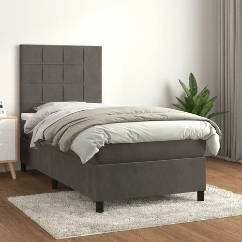 Box spring postelja z vzmetnico temno siva 100x200 cm žamet, (20898751)