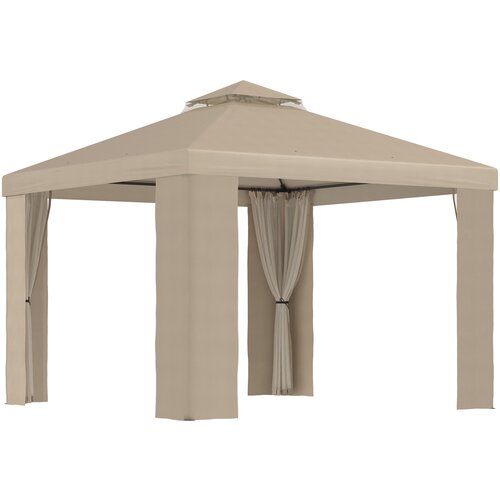 Outsunny Kovinski vrtni gazebo 3x3m z mrežo proti komarjem in dvonivojsko streho iz poliestra kaki, (20744575) Slike