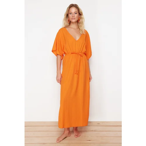 Trendyol Orange Maxi Woven Tie-Up Beach Dress