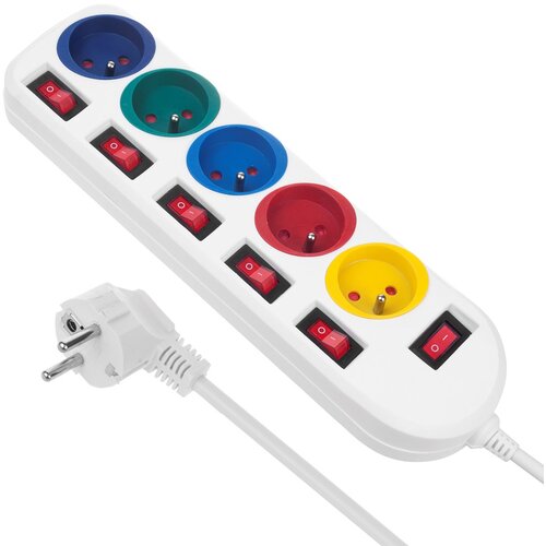 Maclean power strip, 5 socket extension cable, with switches, 250VAC /10A, 1.5m, MCE204 M /W Cijene