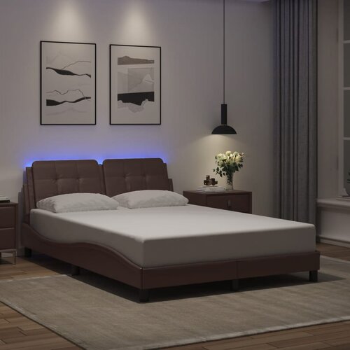 Furnova Posteljni okvir z LED lučkami rjav 120x200 cm umetno usnje, (21939418) Slike