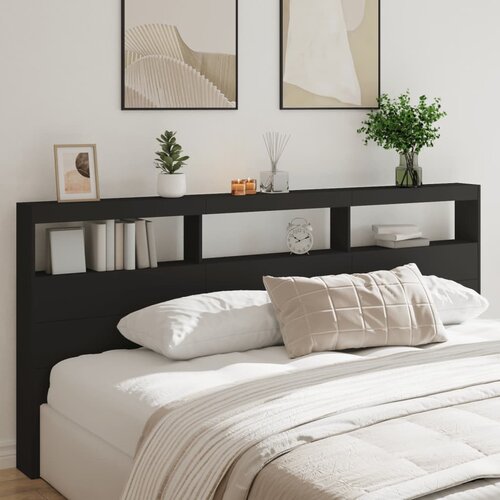 VidaXL Ormarić za uzglavlje s LED svjetlima crni 220 x 17 x 102 cm Slike