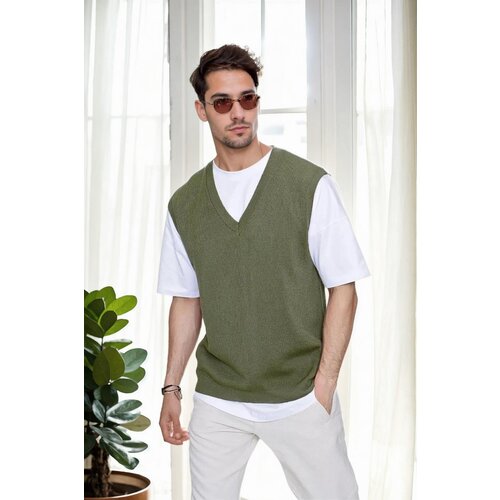 Dewberry 26088 V-Neck Mens Sweater-Khaki Slike