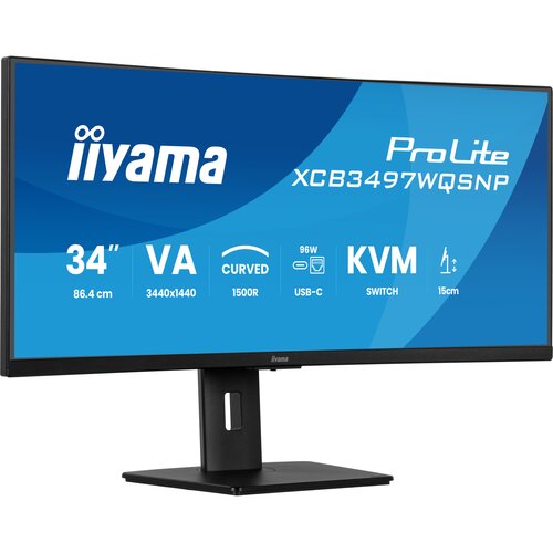 Iiyama ProLite XCB3497WQSNP-B1 34&amp;quot; UWQHD zakrivljen zaslon VA panel, 120Hz, (PD 3440x1440 21:9, 0.4ms (MPRT), USB-C Slike