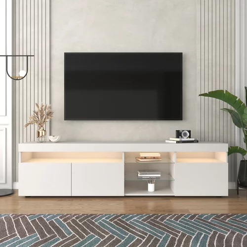 Uytie 180 cm TV stojalo za dnevno sobo in spalnico z LED diodo - sodoben slog - belo, (21226678)
