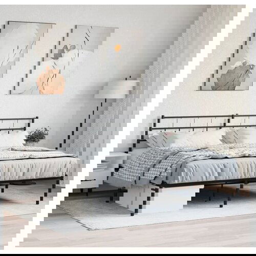 VidaXL Kovinski posteljni okvir z vzglavjem črn 183x213 cm Slike