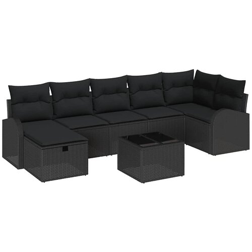 vidaXL Vrtna sedežna garnitura z blazino 8 pcs Črna Poly ratan, (5000153297) Cene