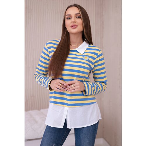 Kesi Striped Cotton Blouse with Collar Jeans+Yellow Cene