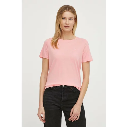Tommy Jeans Bombažna kratka majica ženski, roza barva