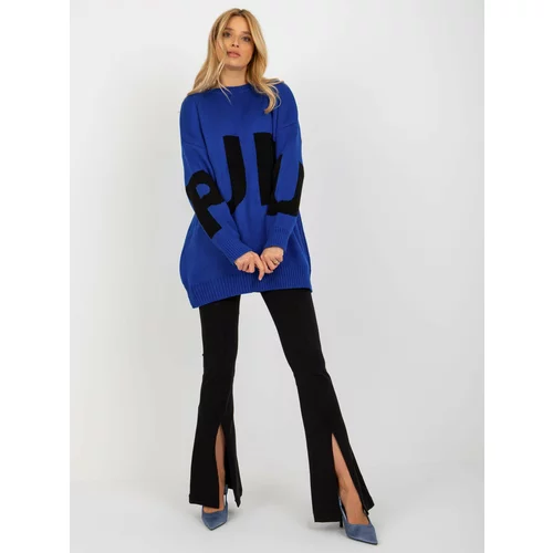 Fashion Hunters Cobalt blue oversize long sweater with RUE PARIS lettering