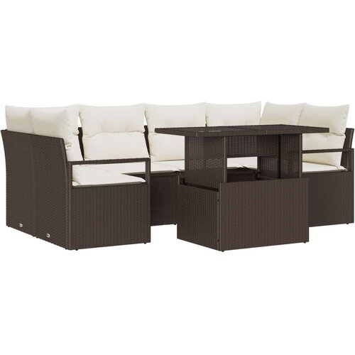  7-delni vrtni sofa set z blazinami rjave barve poli ratan Cene